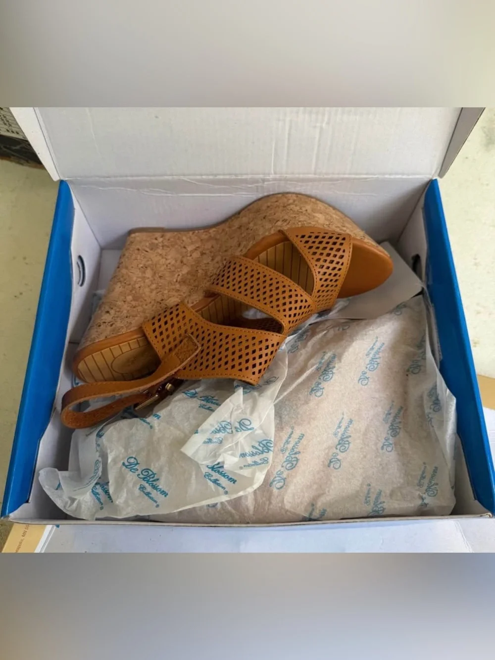 Women's Tan Perforated Wedge Sandals - Picture 3 of 6